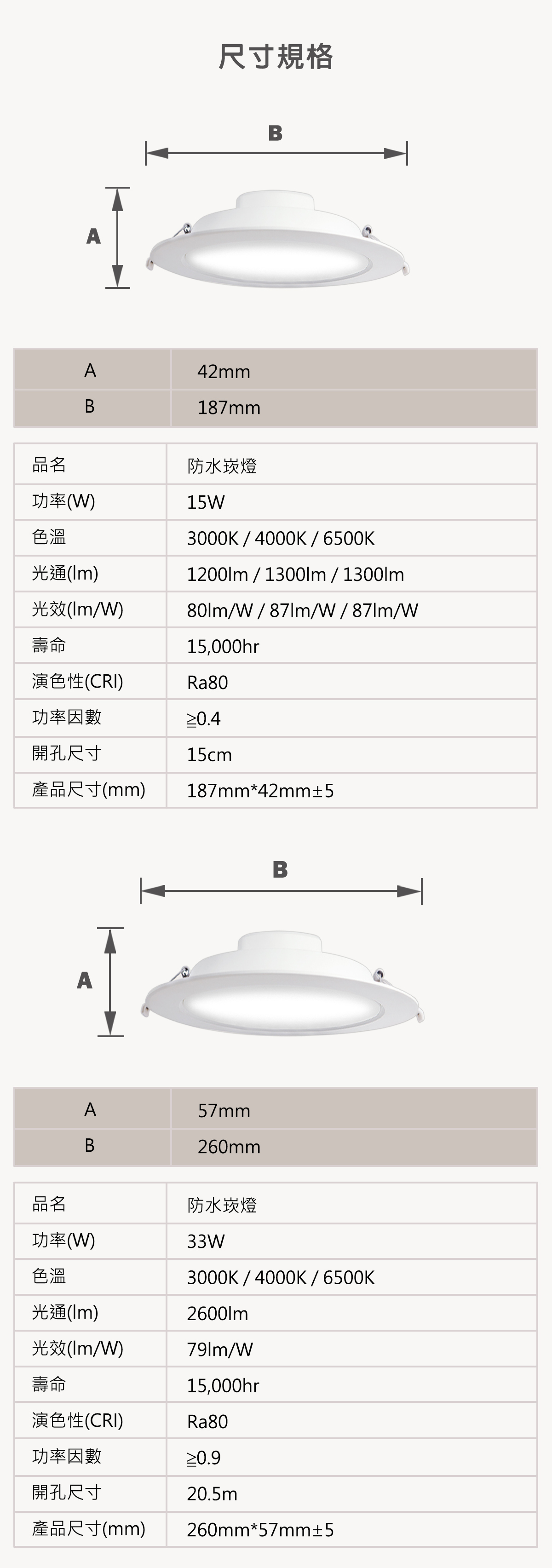 亮博士 LED 15W/33W 15CM/20.5CM 防水崁燈 IP65