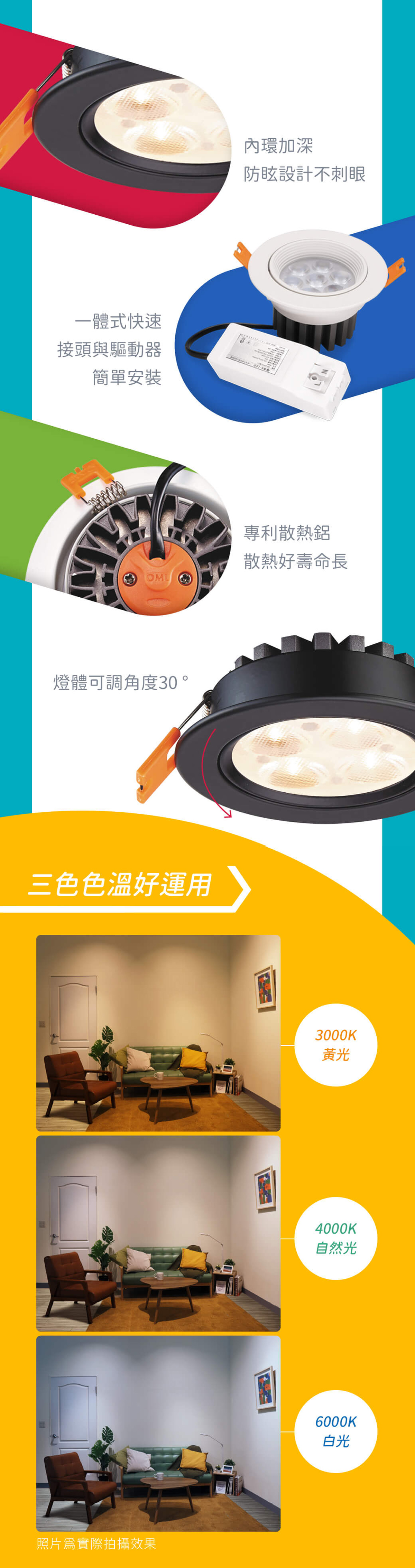 【舞光】LED 微笑崁燈 7CM/9CM 5W/7W/15W 白殼/黑殼 全電壓