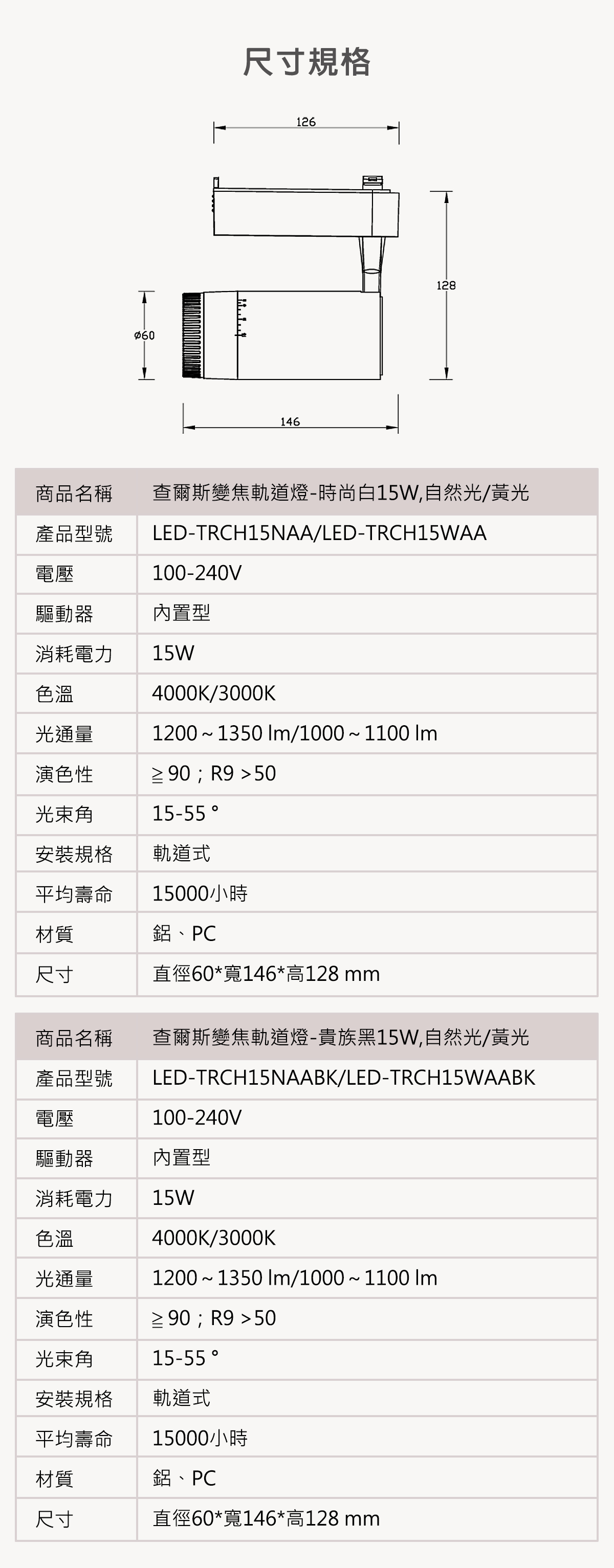 【舞光】查爾斯變焦軌道燈 15W 黑殼/白殼 光束可變焦 高演色性