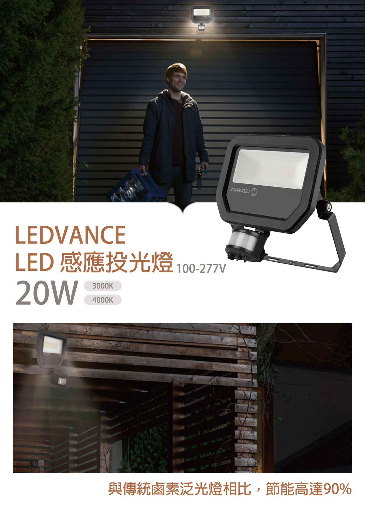 【朗德萬斯】LED 20W 感應投光燈 3000K 4000K 全電壓 防水等級IP65
