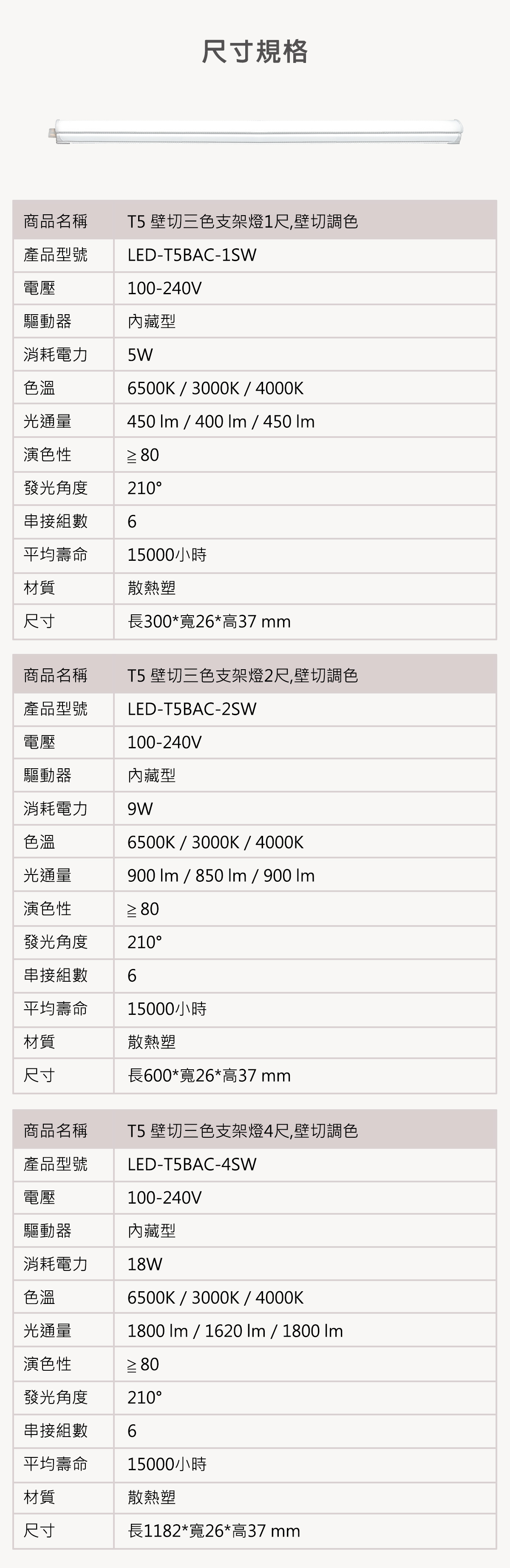 【舞光】LED T5 三段壁切調色支架燈 1尺 2尺 4尺 全電壓 