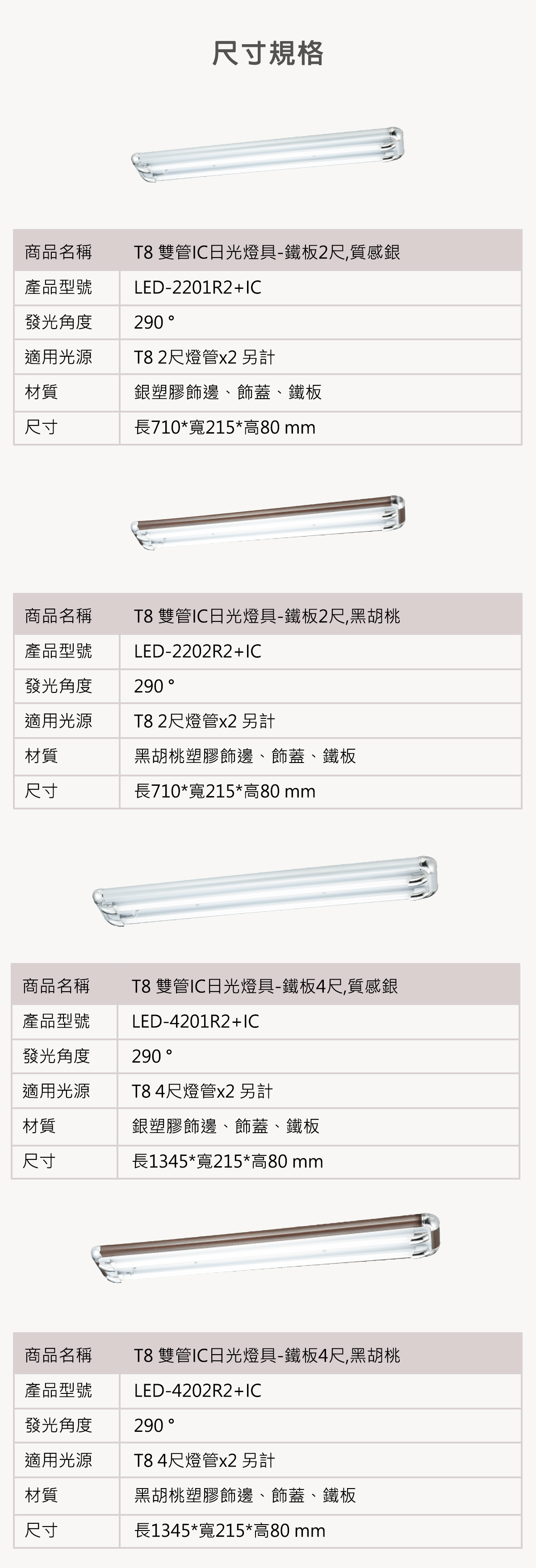 【舞光】LED T8 吸頂式燈管型燈具 2尺 4尺 單管/雙管 附IC 銀色/黑胡桃 燈管另計