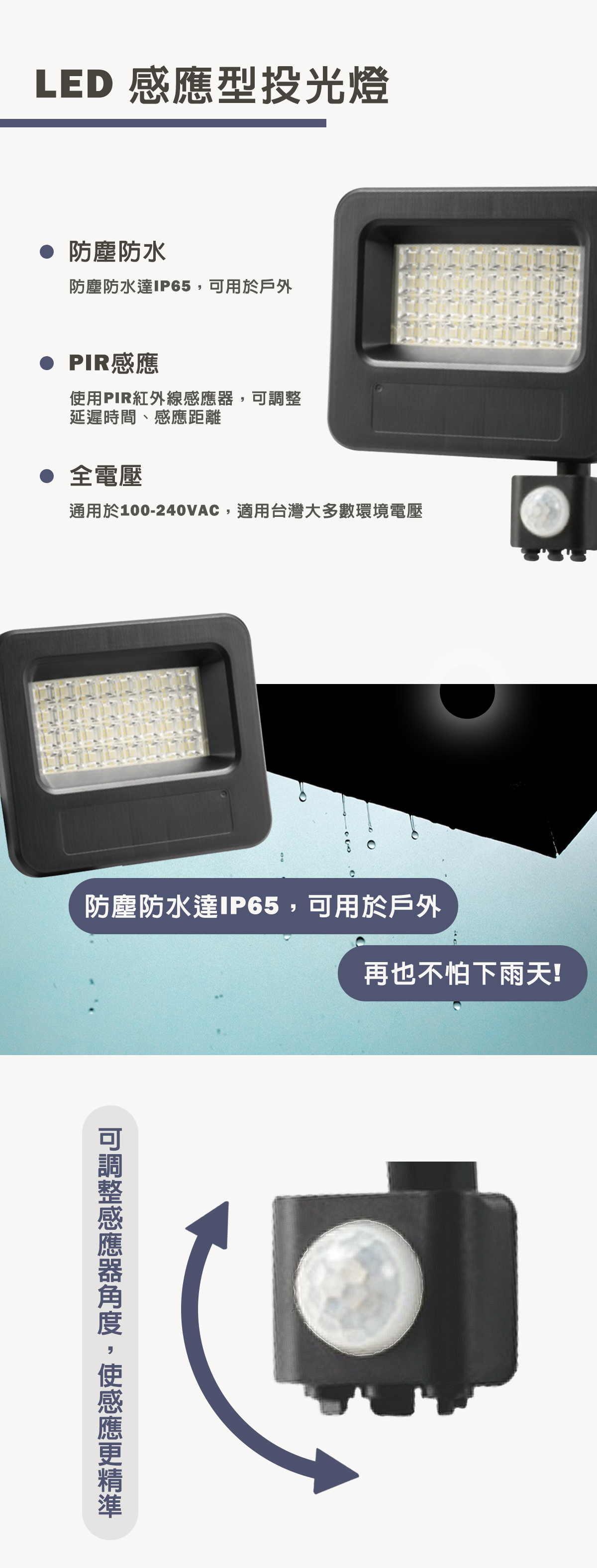 【億光】LED 30W 50W 紅外線 感應投光燈 全電壓 防水IP65 