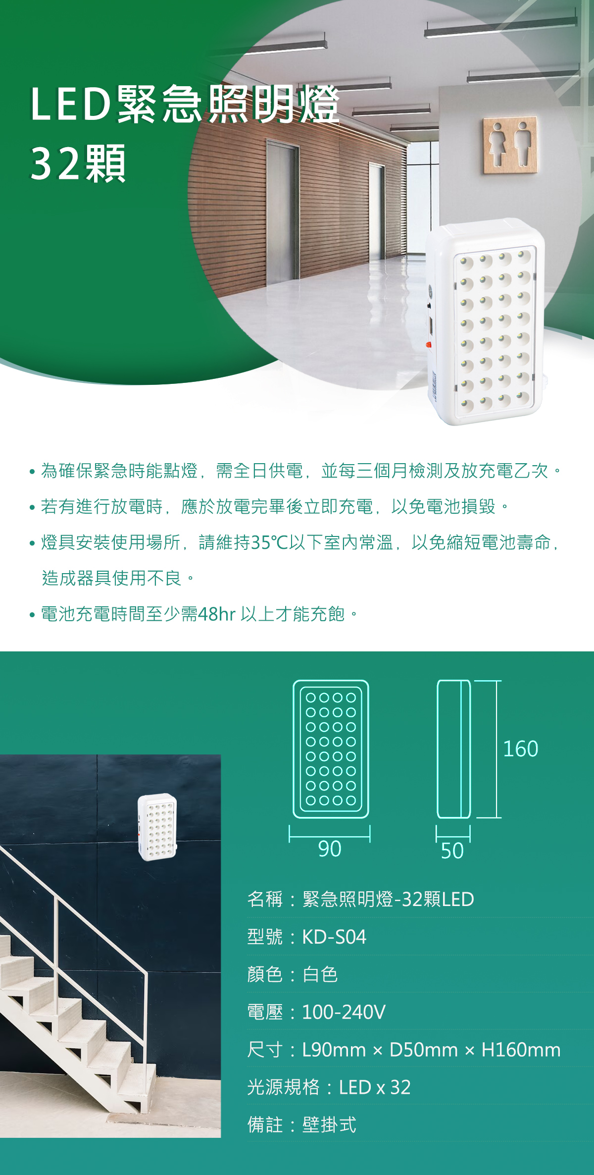 【KAO'S】LED 緊急照明燈 全電壓 台灣製造 LEDX32