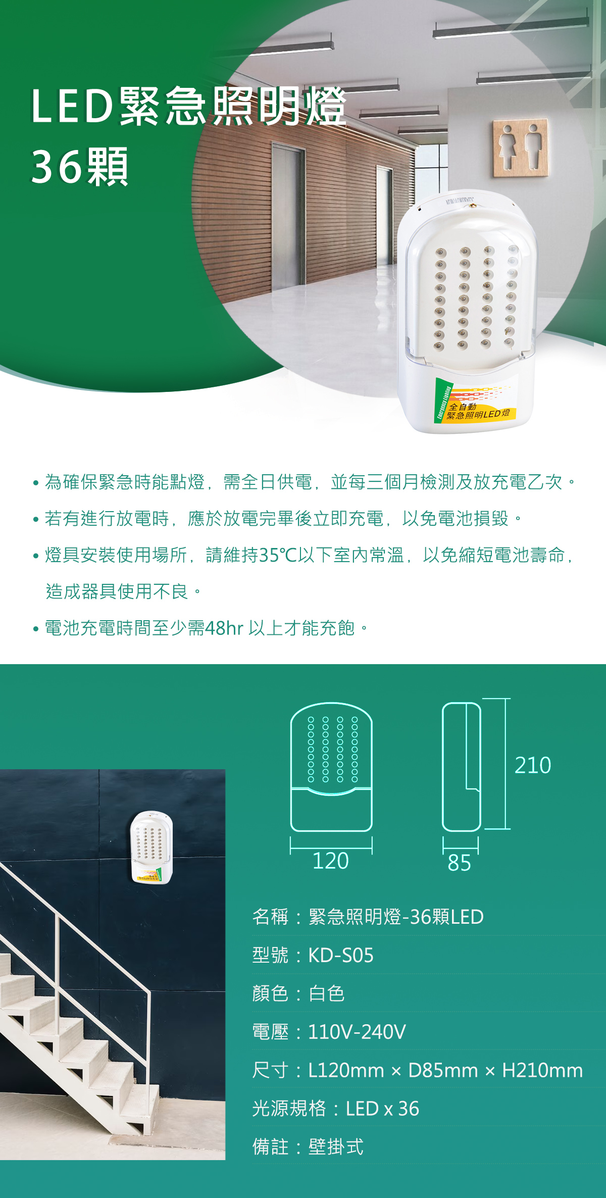 【KAO'S】LED 緊急照明燈 全電壓 台灣製造 LEDX36