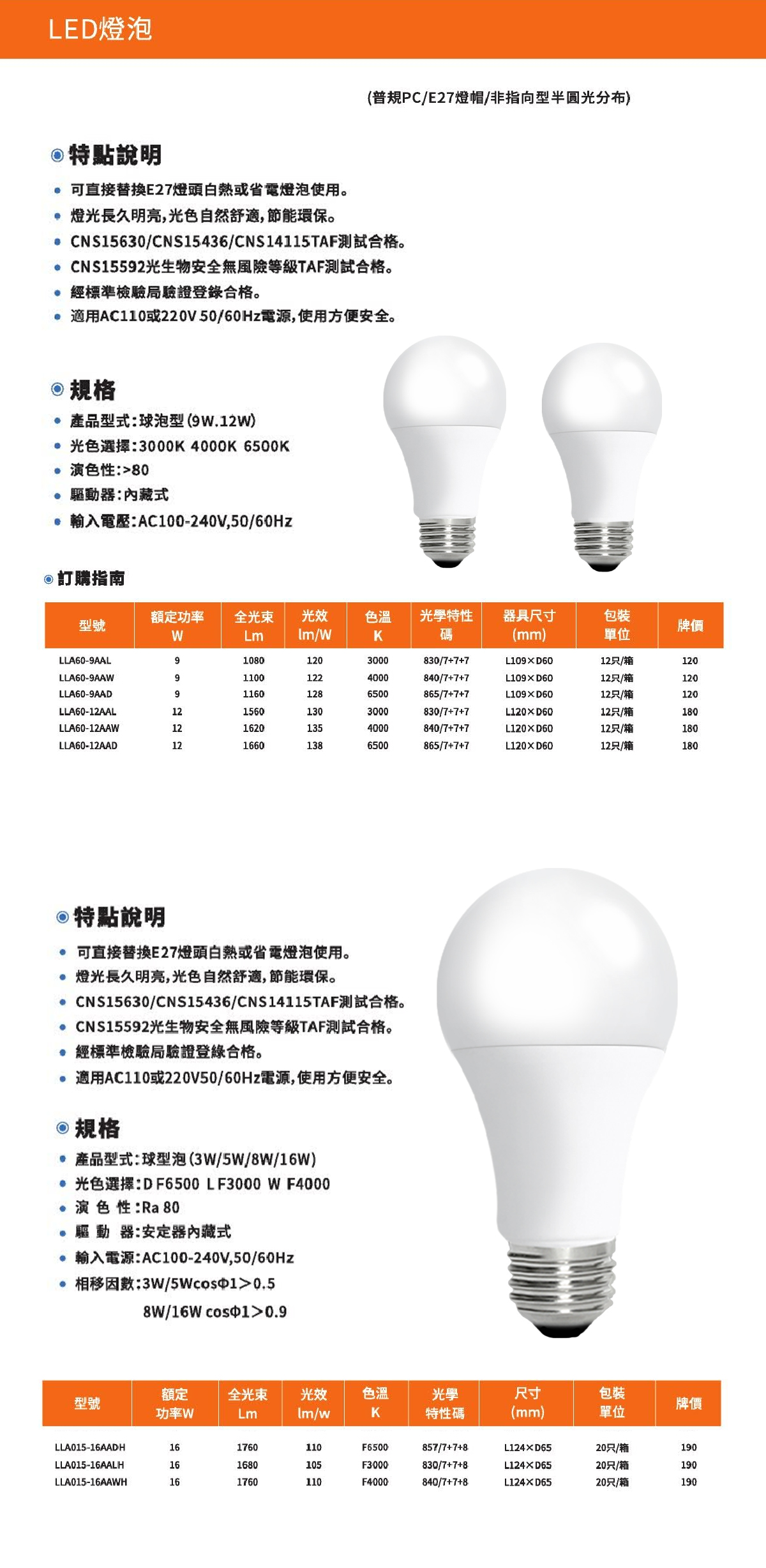 【東亞】LED 9W 12W 球泡/燈泡 黃光 白光 自然光 全電壓