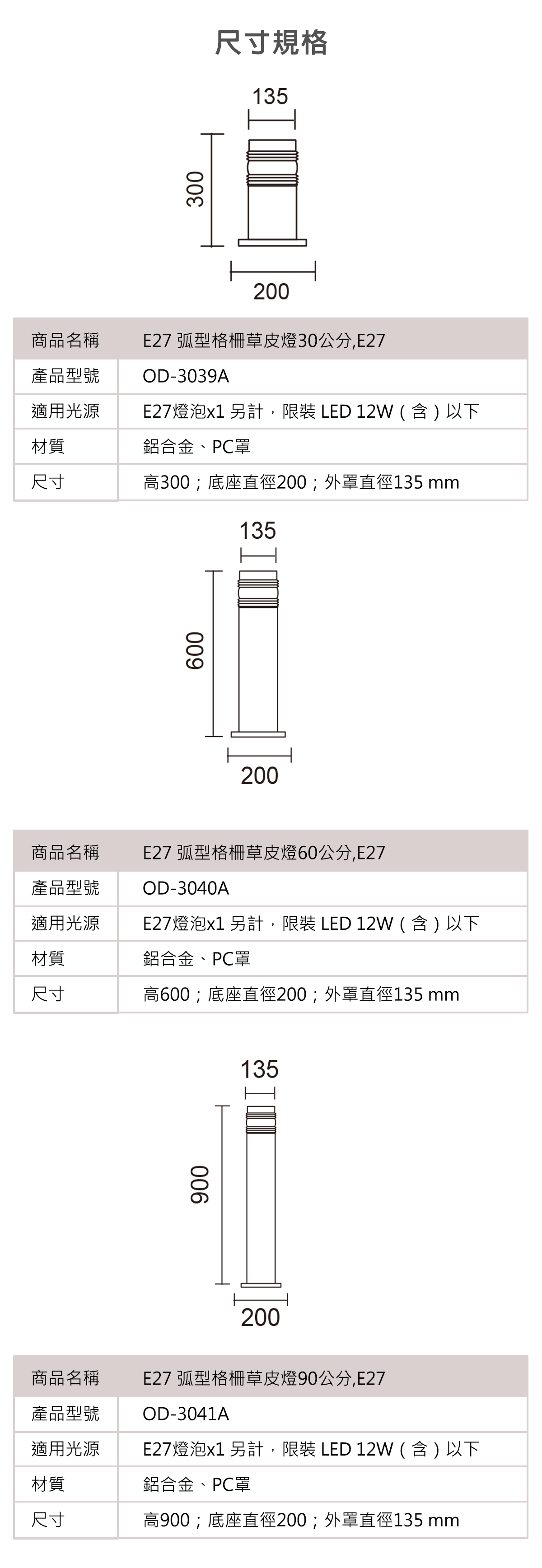 【舞光】E27燈泡 替換型草坪燈 30CM 60CM 90CM 需搭配E27燈泡(另計) 