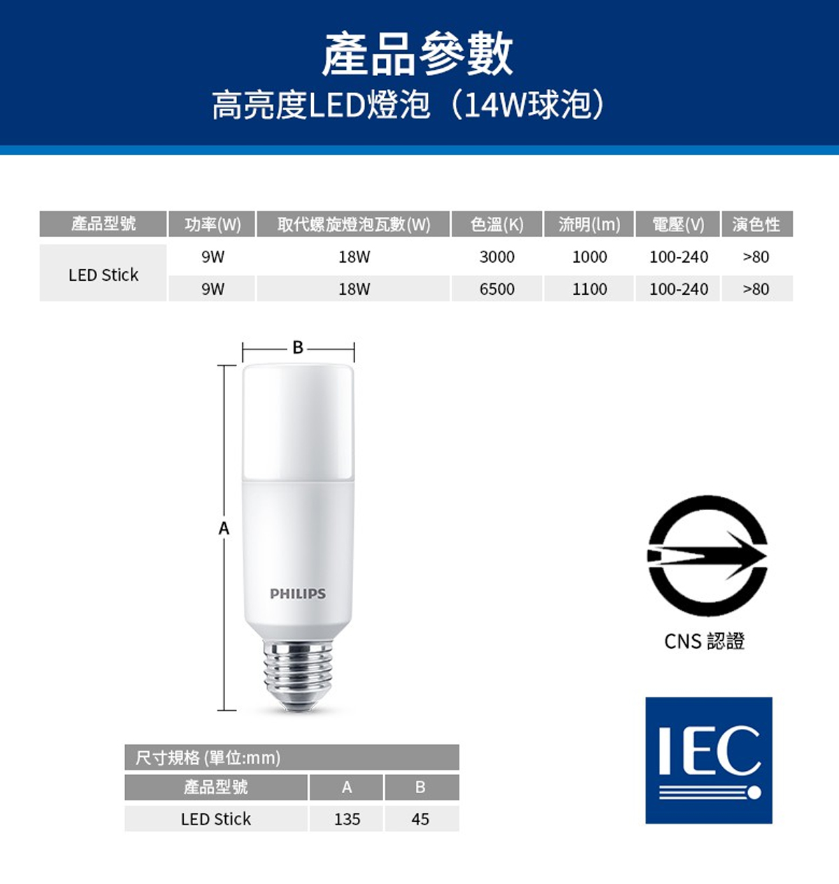 【飛利浦】LED E27 9W 超廣角雪糕燈泡 舒適光 全電壓 白光/黃光 冰棒燈