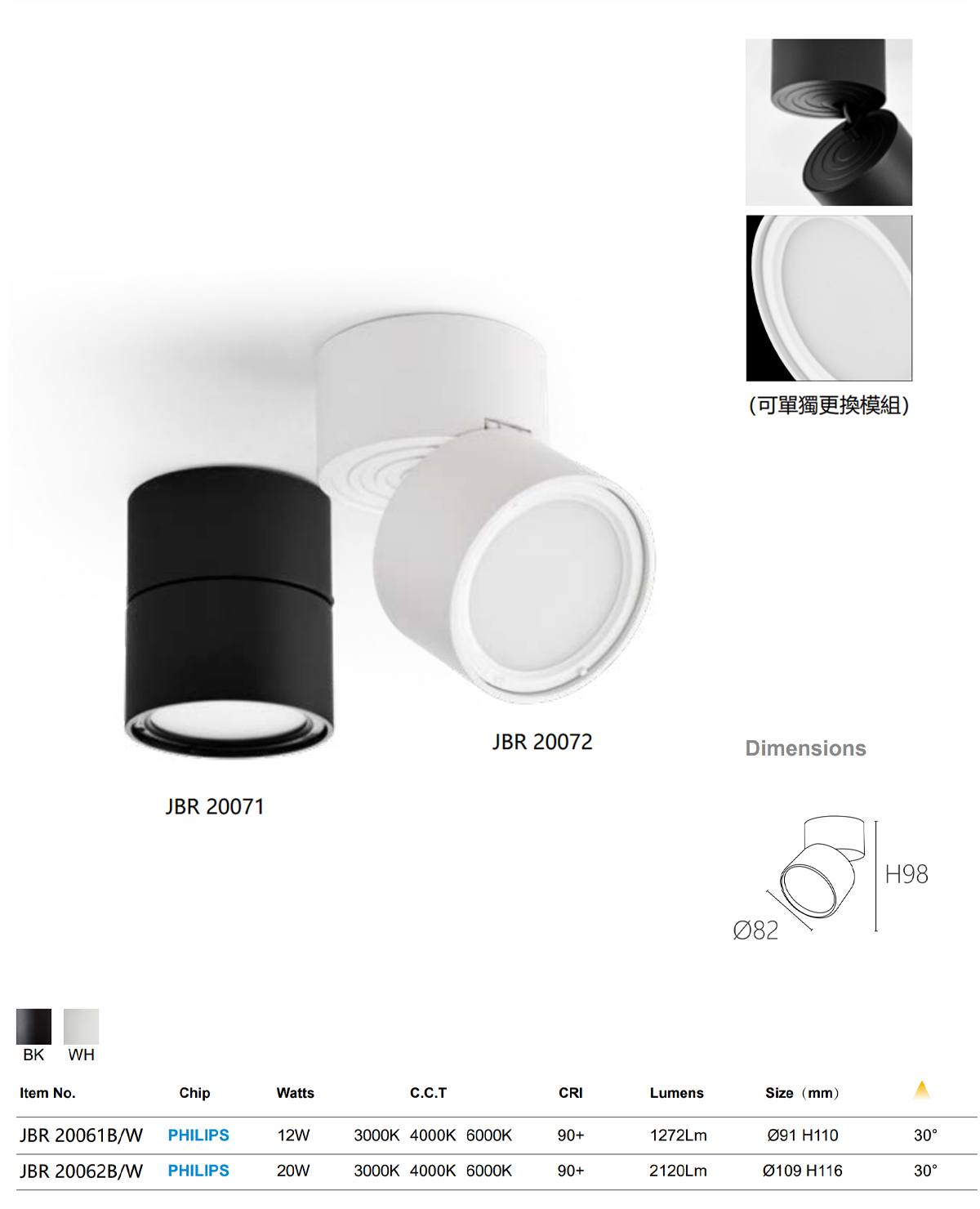 【捷柏瑞】LED 8W 折疊式筒燈 白殼/黑殼  全電壓 可調角度吸頂燈