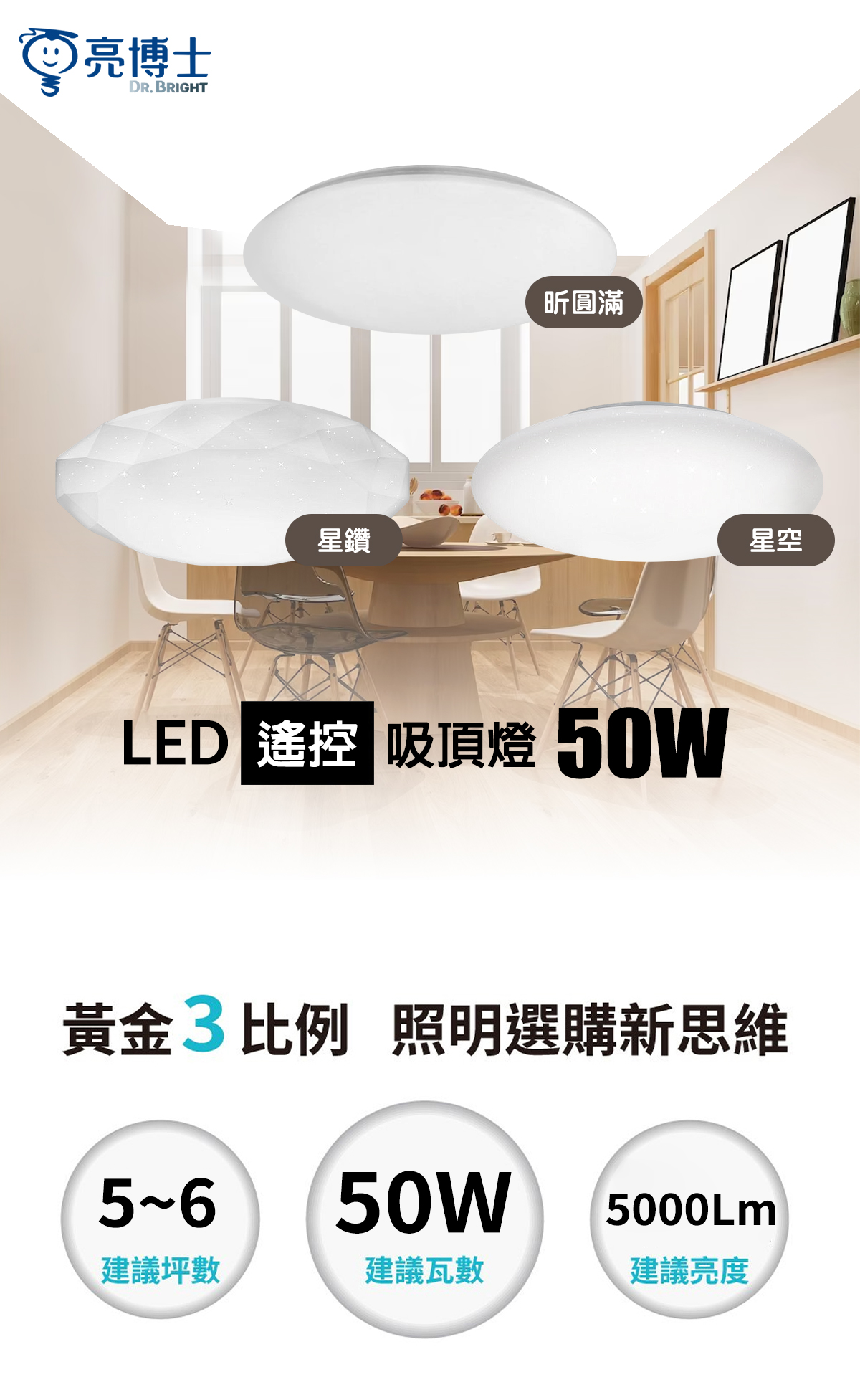 【亮博士】LED 50W 遙控調光調色吸頂燈 全電壓 適用5坪空間