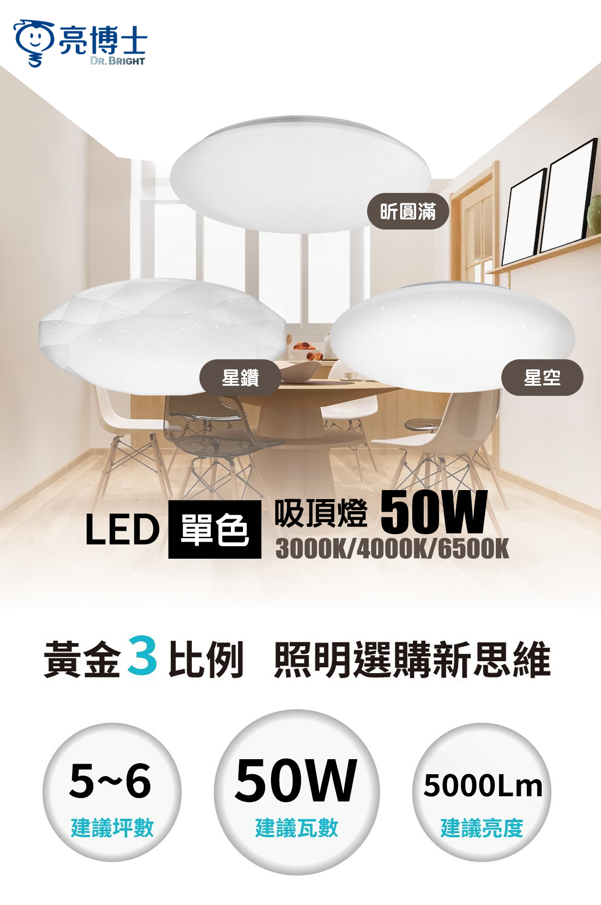 【亮博士】LED 50W 單色吸頂燈 星鑽/星空/昕圓滿 全電壓 適用5坪空間